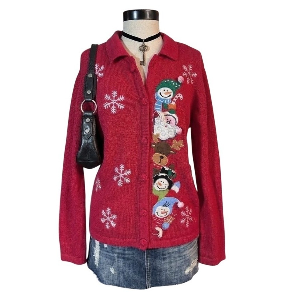 Medium Red Christmas Cardigan Sweater Holiday Party Cozy Winter